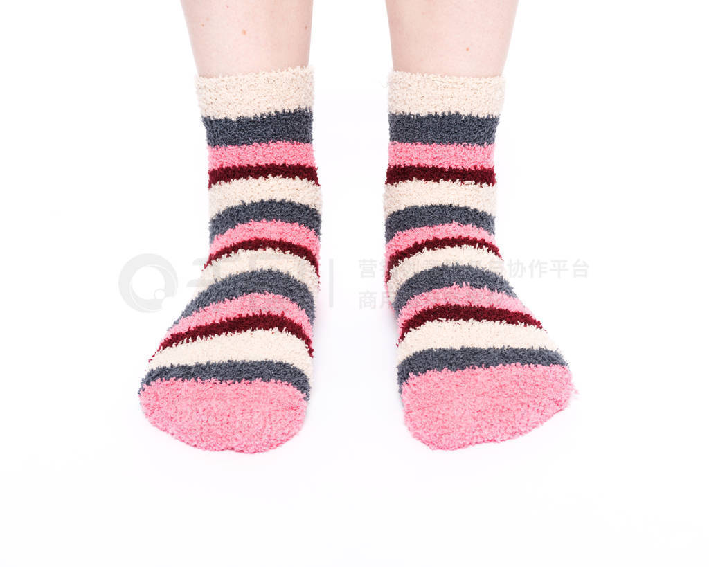 s fuzzy ankle socks with stripes isolated on white background