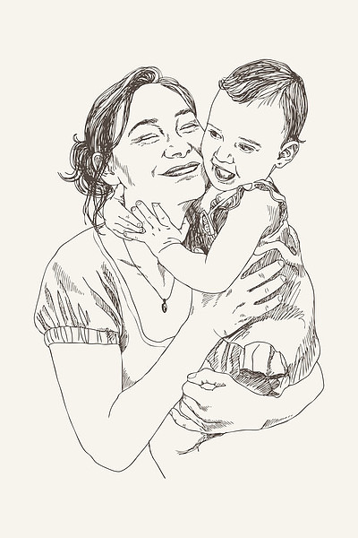 妈妈抱孩子的素描图片图片