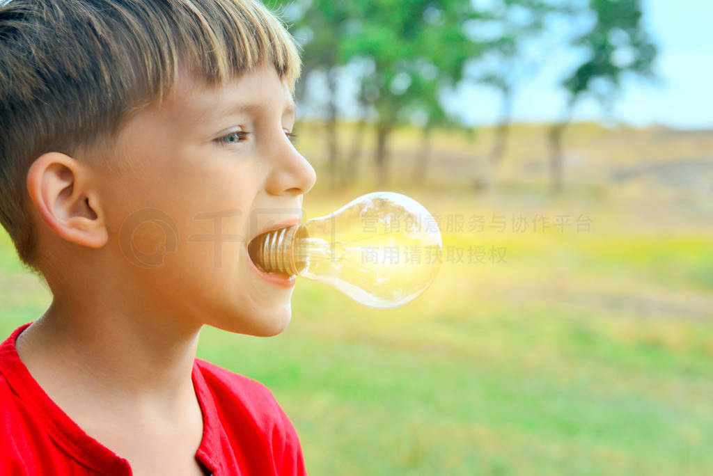 A light bulb glows in a person, a child holds a lighting device