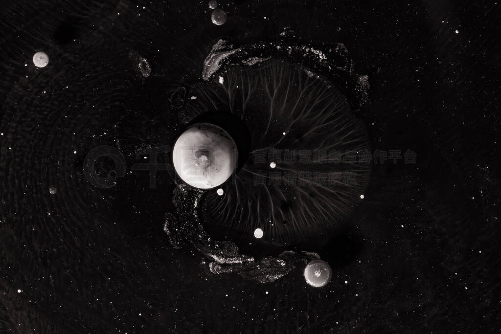 Contrast macro abstraction of bubbles in water. Space macro phot