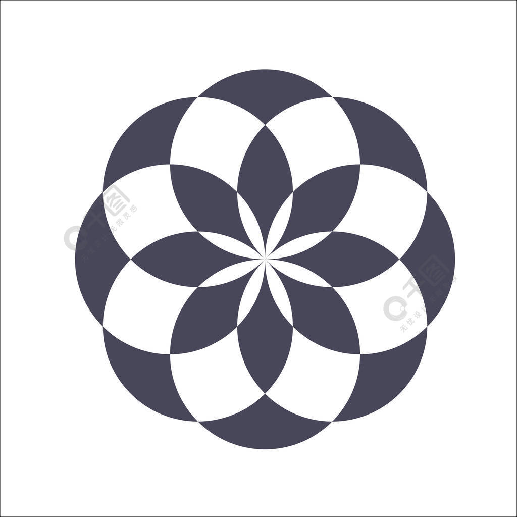 单色优雅的圆形图案在黑色和白色圆形的数学装饰品