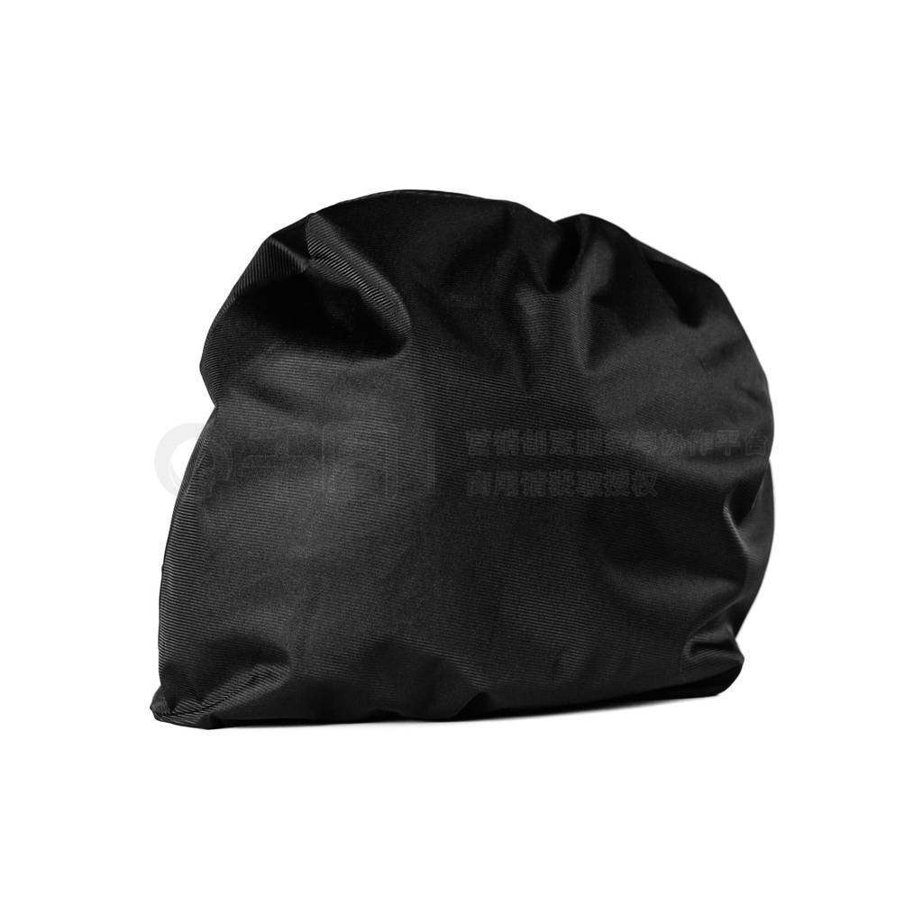 Motorcycle helmet in black textile cover. Close up. Isolated on