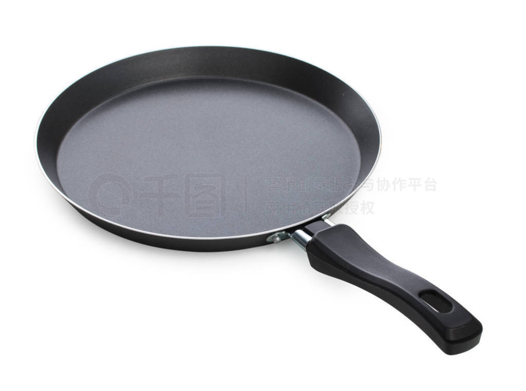 Empty black frying pan for pancakes isolated on white background