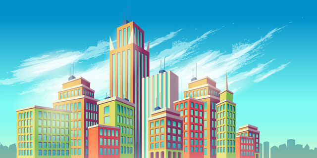 矢量卡通插画 横幅 现代大城市建筑与城市背景