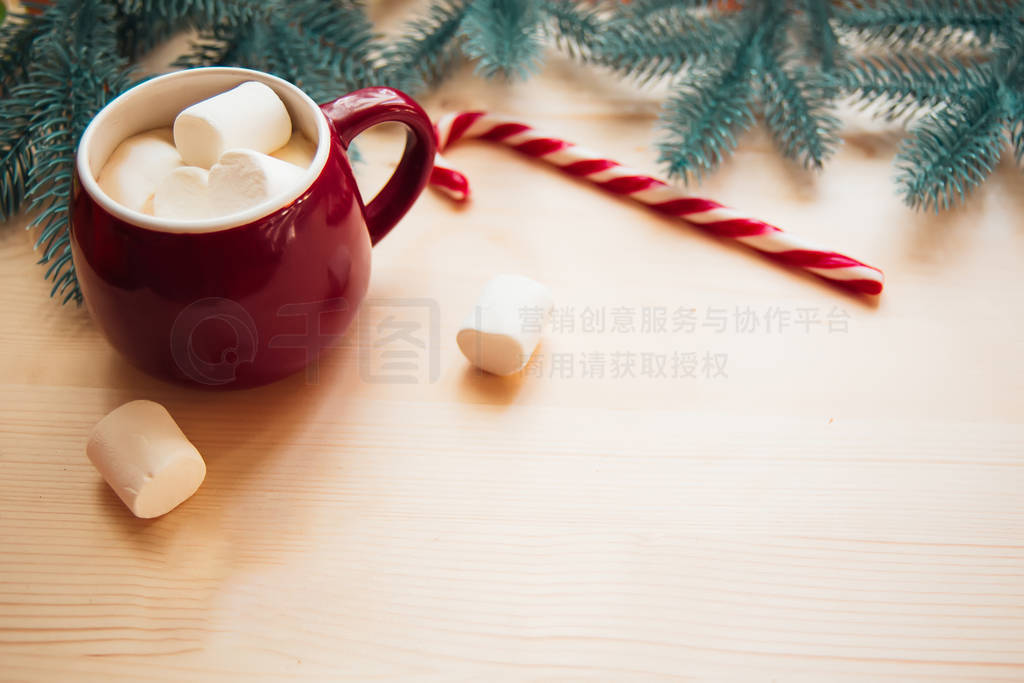 ed cups with hot chocolate or cocoa and marshmallow with Candy