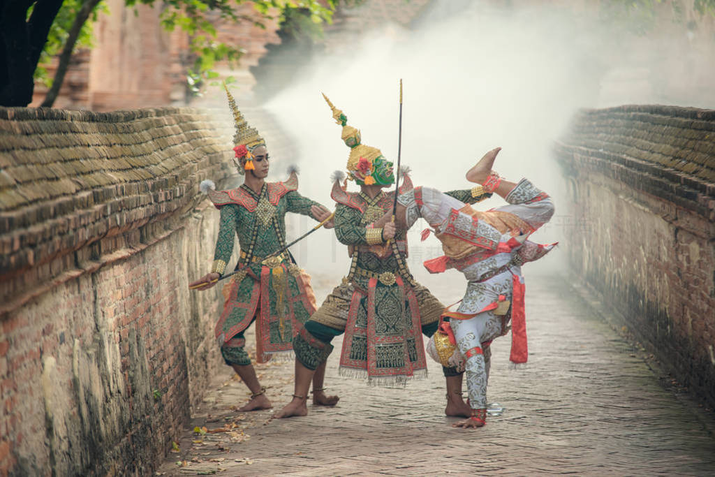 Art culture Thailand Dancing in masked khon(Mime) in literature