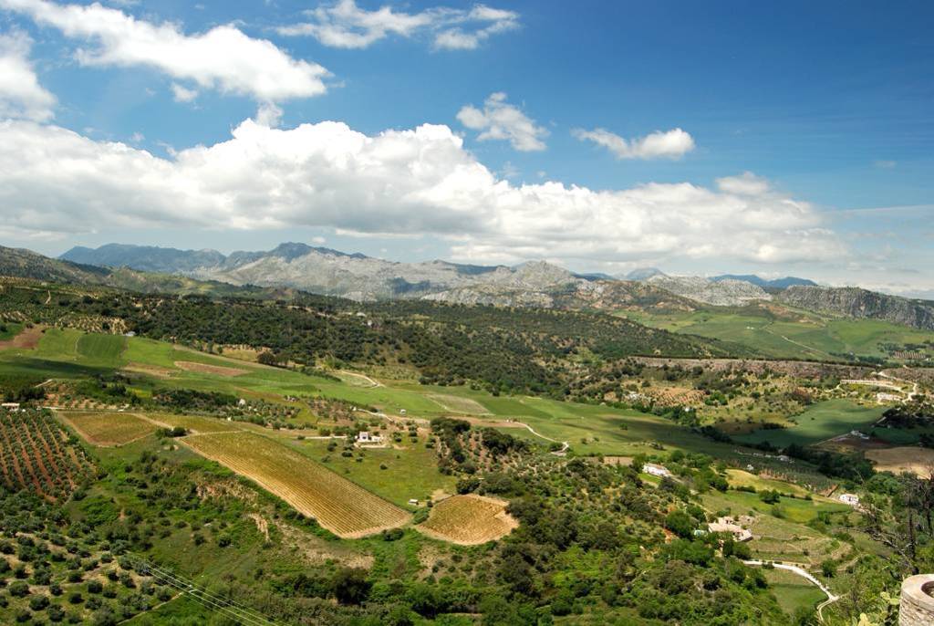 Elevated view of the countryside and mountains of the Sierra de