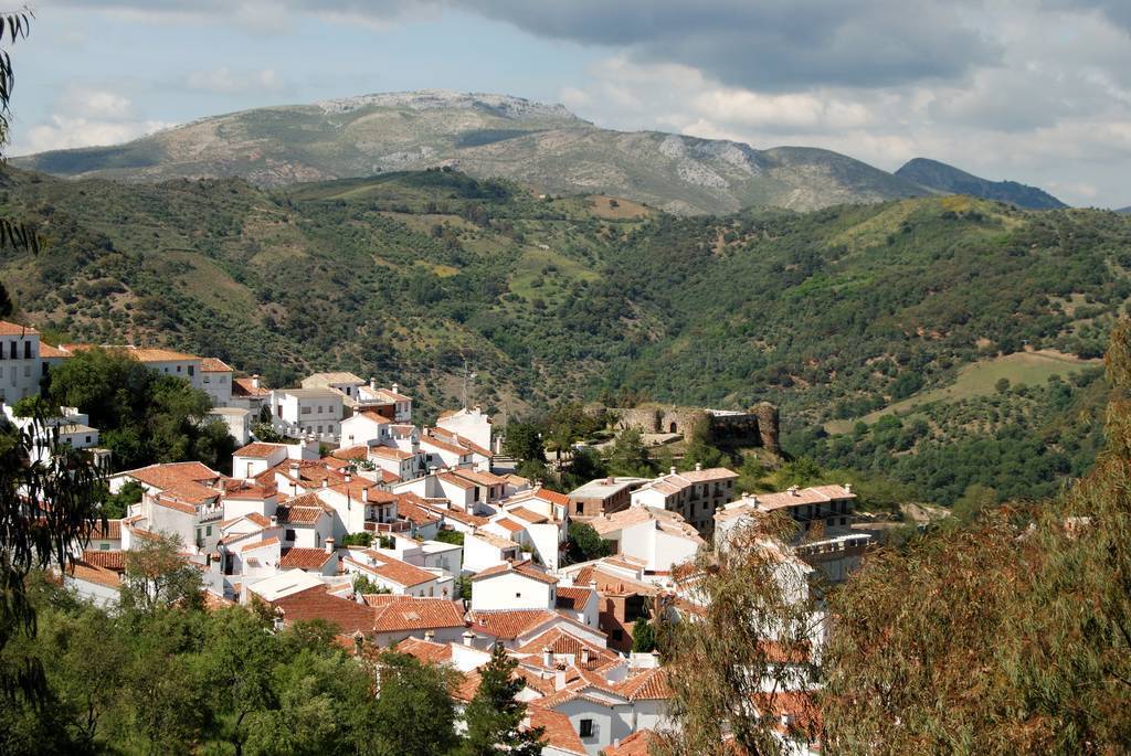 Elevated view of the town and castle in the mountains, Benadalid