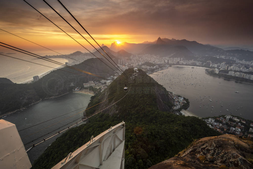 Beautiful sunset view from Sugar Loaf mountain, Rio de Janeiro,