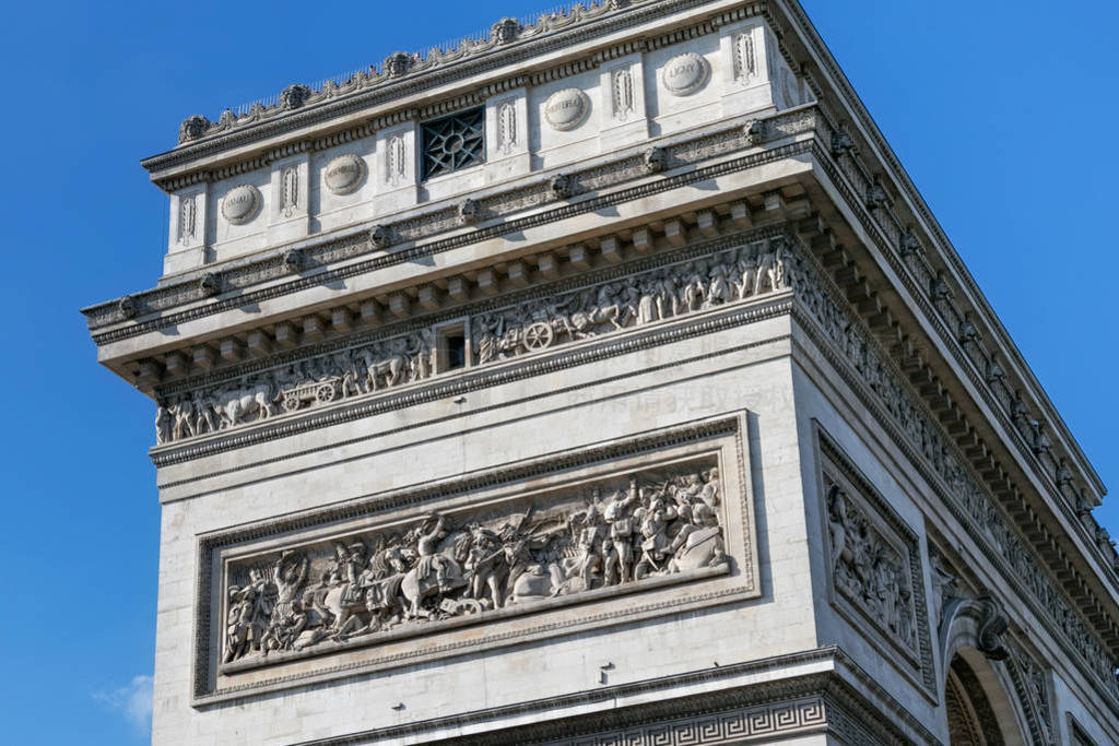 Details of the famous Triumphal Arch in Paris, France.