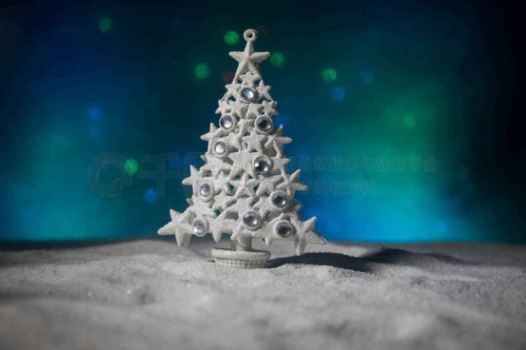 Empty space for your text. Christmas decorations. Fir tree stand