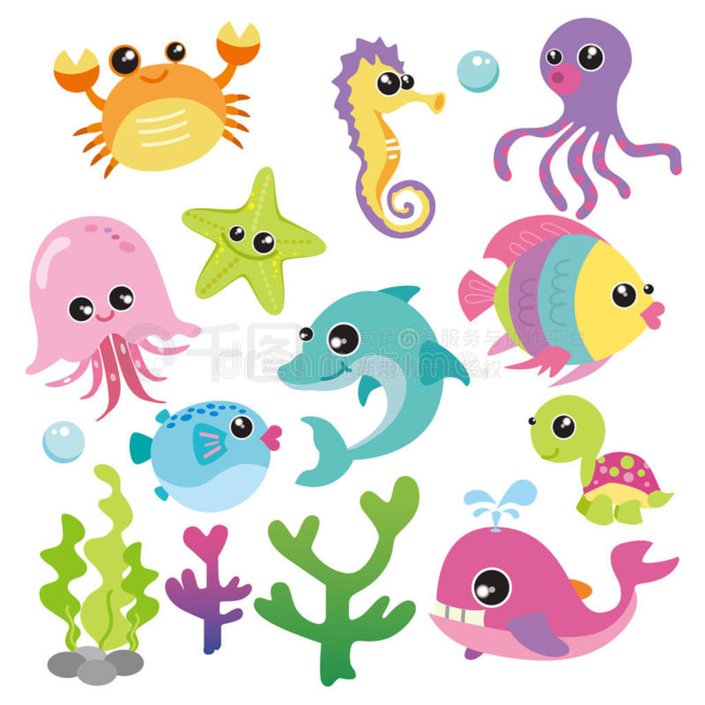 海洋宝宝图案美人鱼鱼水下世界插画图片素材_ID:424349961-Veer图库