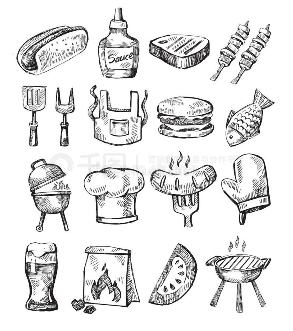 手绘。 关于烤肉串。 烧烤之类的一些图片。 做海报要画。_百度知道