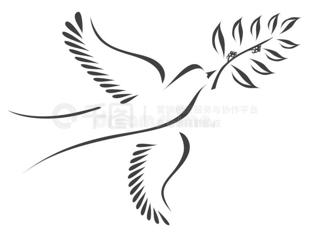 和平日海报或卡片上优雅的鸽子拿着橄榄枝插画图片素材_ID:309849091-Veer图库
