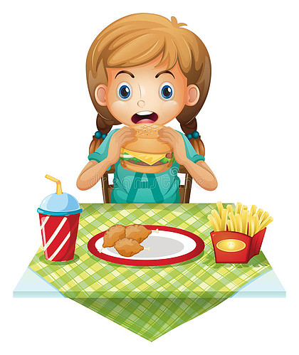 小女孩吃饭图画图片