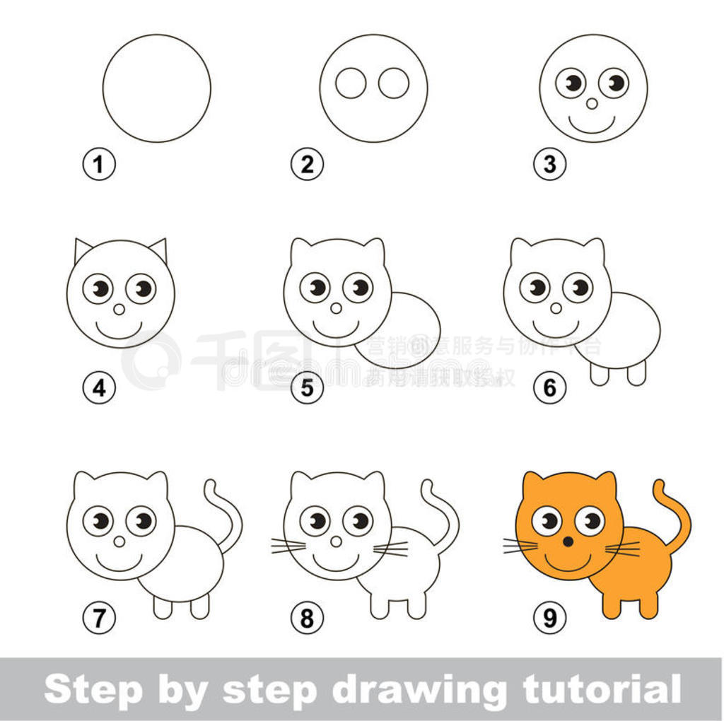 彩色美术大全 创意简笔画小猫怎么画过程图💛巧艺网