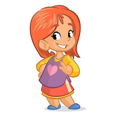 可爱的红色头发的小女孩;衬衫裙子中的矢量卡通风格人物