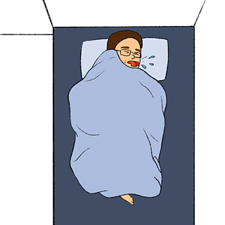 手绘人物卡通男人生病咳嗽感冒卧床冷