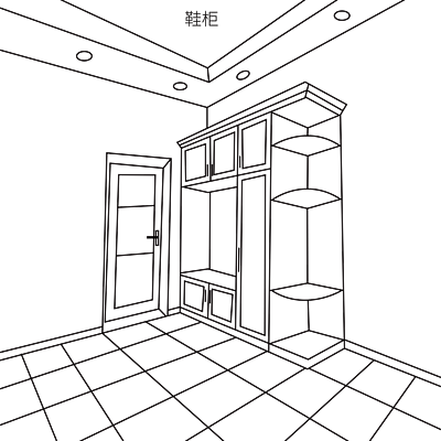 鞋柜手绘黑白线稿图