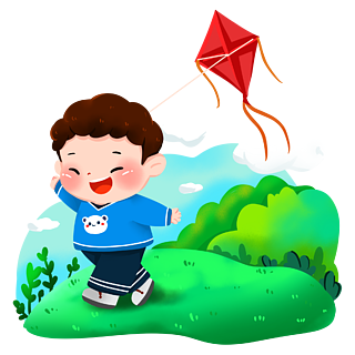 春天放风筝的可爱小孩
