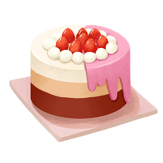 卡通手绘草莓奶油生日蛋糕巧克力果酱元素材