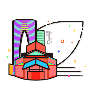 東方之門地標建築上海蘇州河外白渡橋夜景外灘暖色建築天際線手繪地標