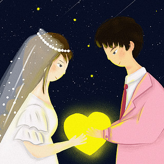 婚禮插畫結婚請柬愛情星空愛心夜空情人節