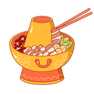 卡通手绘美食铜锅涮肉火锅线条插画矢量装饰