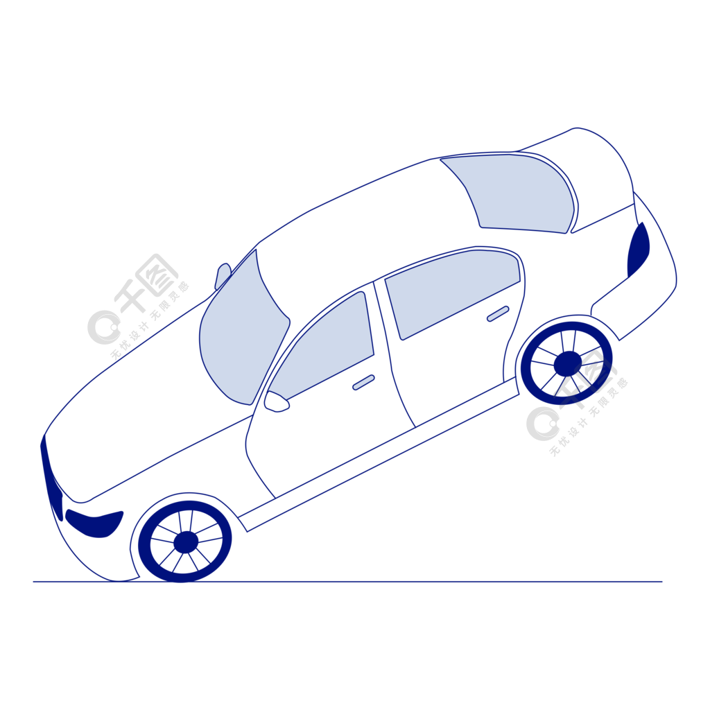 创意手绘卡通矢量汽车轿车轮廓线稿线条元素
