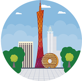 广州塔广州圆地标城市建筑矢量插画元素图