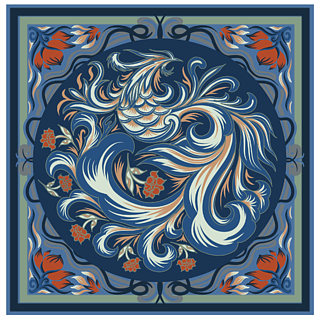 莫兰迪中国风牡丹刺绣背景海报中式线条图腾传统装饰花纹双凤纹样排序