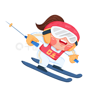 2022冬奥会卡通可爱扁平风运动人物滑雪