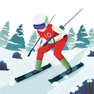 卡通手绘冬奥会滑雪户外冬季人物运动元素材