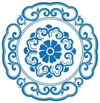 中国风花纹圆形古典窗花祥云边框青花瓷装饰