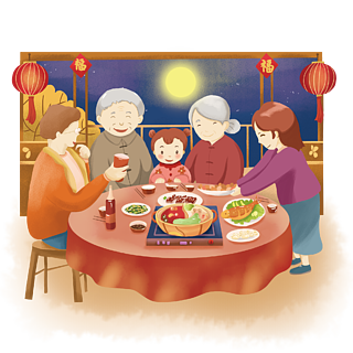 一家人吃团圆饭的图画图片