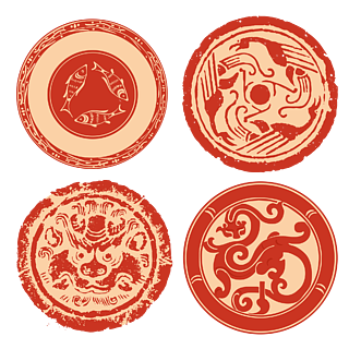 图案免抠元素春秋战国传统中式青铜器花纹纹样中国风传统水墨画兰花