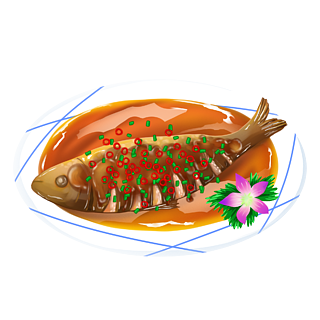 手绘插画传统中餐美食麻辣红烧鱼草鱼鲢鱼