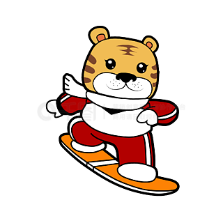 卡通可爱小老虎冬奥会冰雪运动单板滑雪