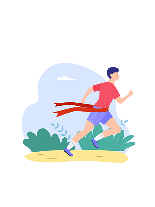 运动员跑步冲刺矢量元素人物矢量扁平风植物场景跑步人物插画矢量跑步