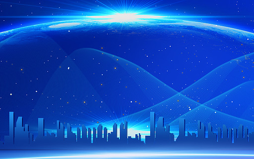 简约创意效光束城市蓝色科技会议海报背景
