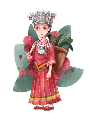 少数民族苗族女孩民族服饰中国风插画元素