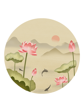 工笔画手绘荷花花卉装饰中国风中国风新中式工笔画相册素材模板背景