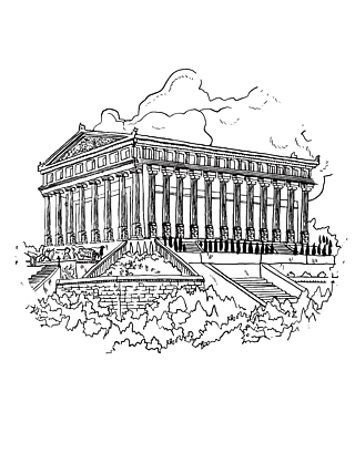 阿尔忒弥斯寺庙神庙素描线条画黑白矢量手绘