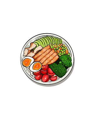 减脂餐健康营养餐美食手绘插画素材