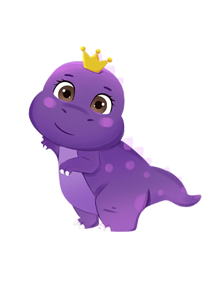 手绘可爱带着王冠的紫色小恐龙