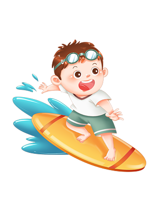 夏季夏至节令节气海上滑板冲浪儿童男孩形象