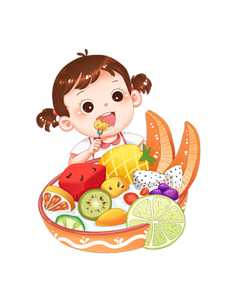 夏季消暑饮品水果捞暑假儿童吃美食手绘形象
