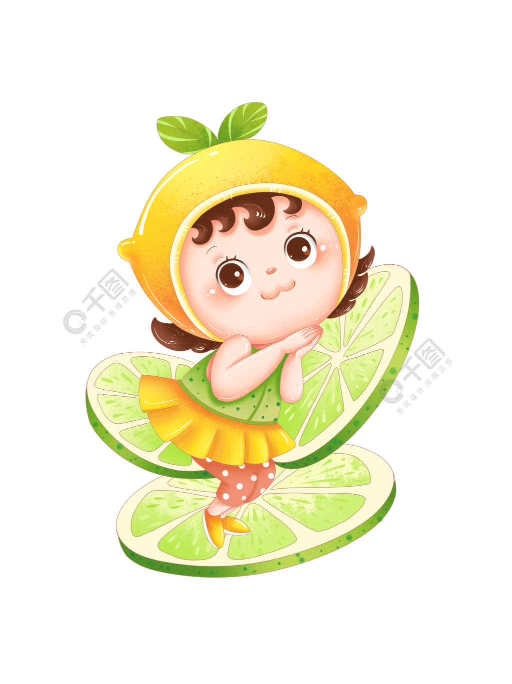 夏季水果茶手绘卡通柠檬青柠檬女孩形象IP