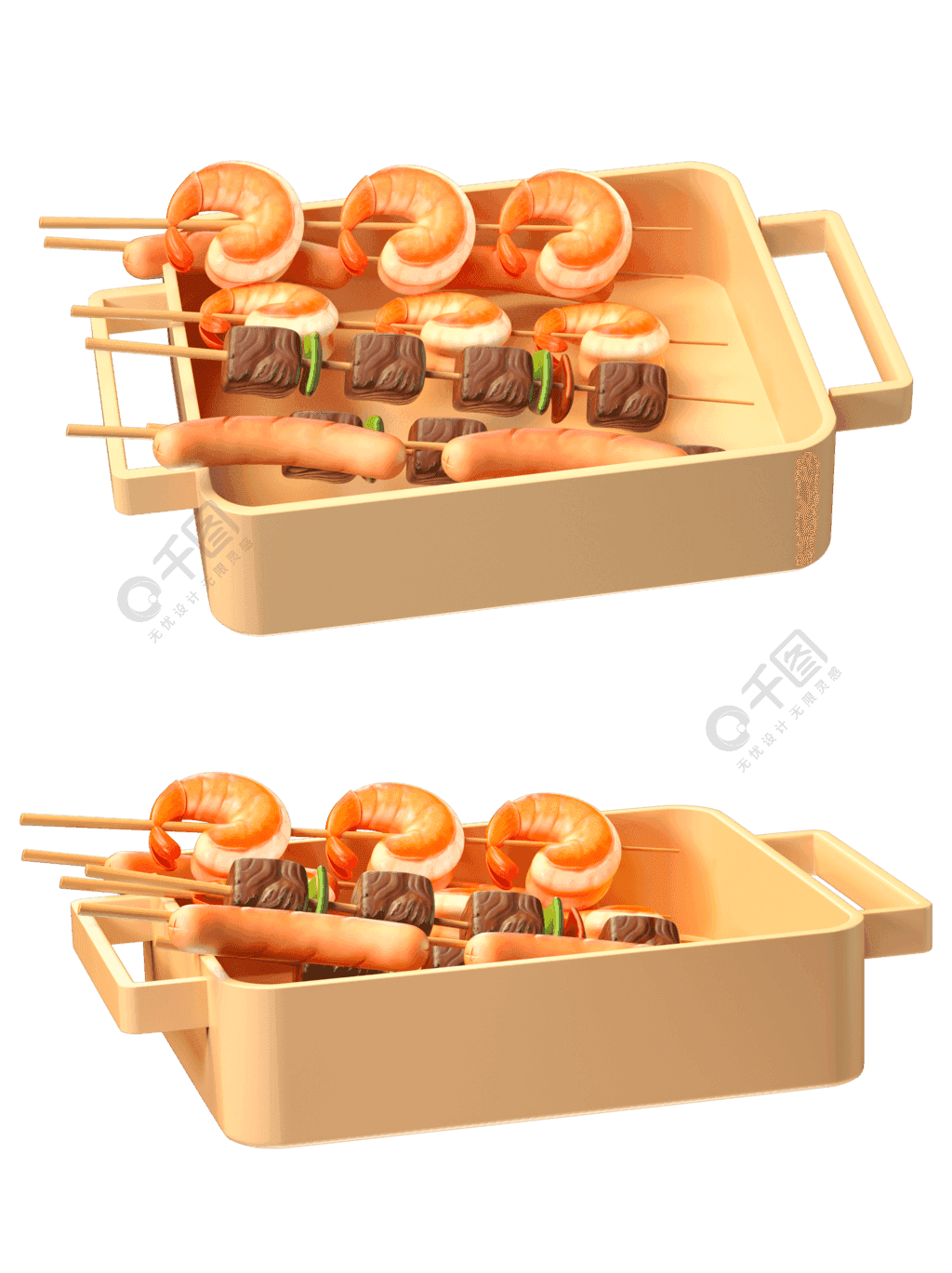 3D夏季夜宵盘装烧烤美食特色小吃模型素材