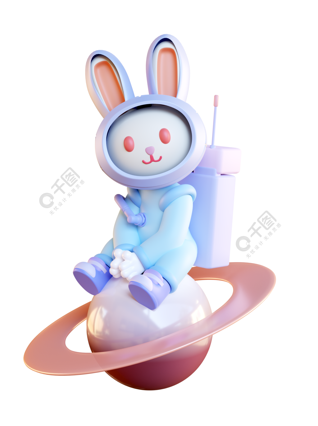 3D立体免抠卡通可爱兔子宇航员宇宙太空